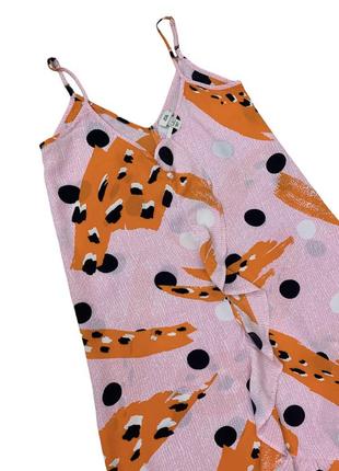 Плаття міді ніжно рожеве принт, волани, на бретелях8 фото