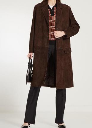 Замшевое коричневое пальто