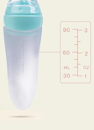 Бутылочка с ложкой силиконовая для кормления у ушками розовый blw143 фото