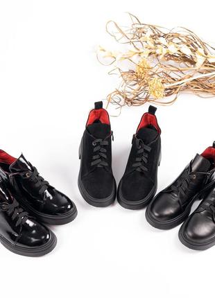 Женские черные кожаные полуботинки на шнурках5 фото