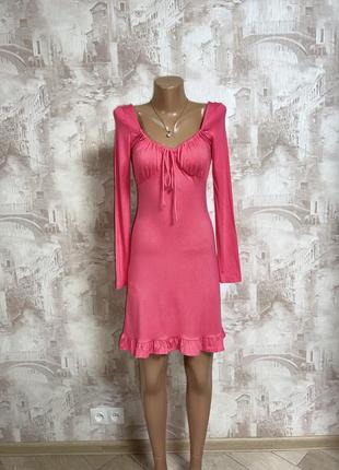 Розовое мини платье ,воланы,драпировка(016)2 фото