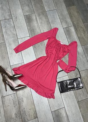 Розовое мини платье ,воланы,драпировка(016)