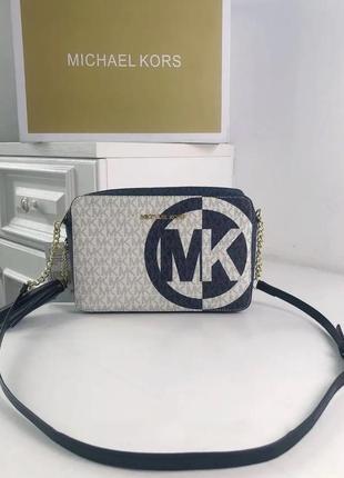 Женская сумка michael kors jet set бежевая с синим