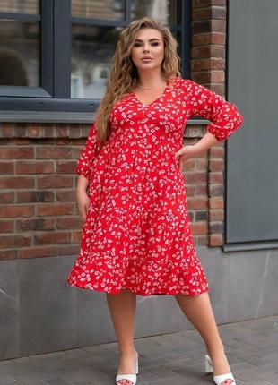 Женское батальное платье свободного кроя красный xl-3xl5 фото