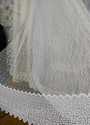 Тюль вышивка паутинка белая с широким низом