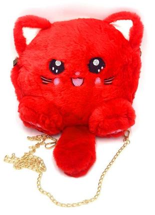 Рюкзак котик красный сумка из меха