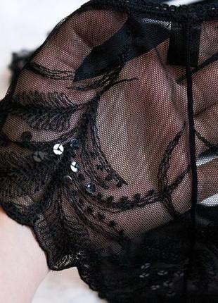 Черный комплект кружевного белья с пайетками и вышивкой. сексуальное белье6 фото