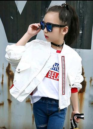 Куртка ветровка оверсайс для девочки белая на рост  128, 152-158 см