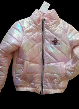 Куртка демисезонная перламутровая без капюшона для девочки 8-10 лет, 134-140 см