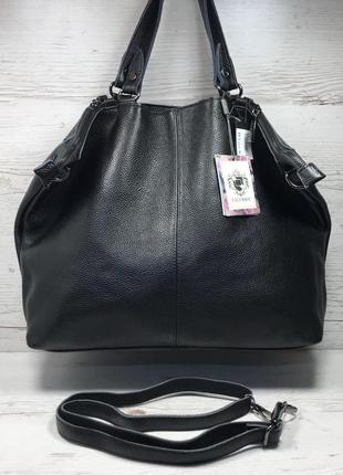 Женская кожаная сумка черная больная жіноча шкіряна сумка чорна велика