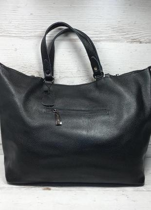 Женская кожаная сумка черная больная жіноча шкіряна сумка чорна велика6 фото