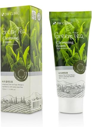 Пенка для умывания с зеленым чаем 3w clinic cleansing foam green tea 100ml1 фото