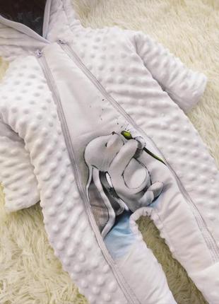 Плюшевый комплект для новорожденных зимний, принт зайчик, белый4 фото