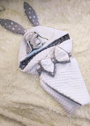 Летний плюшевый конверт для новорожденных, принт зайчик, белый2 фото