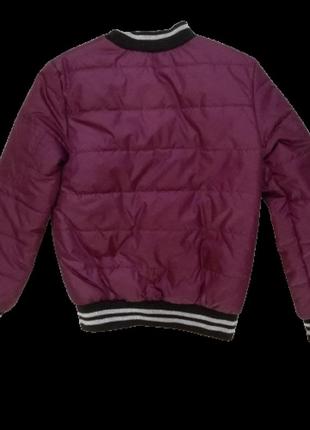 Куртка-бомбер демисезонная бордовая без капюшона на девочку 9-10 лет, на рост 134-140 см2 фото