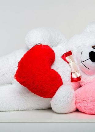 Мягкая подушка компаньон к медведю, плюшевая подушка-сердце, цвет  розовый, размер  30 см6 фото