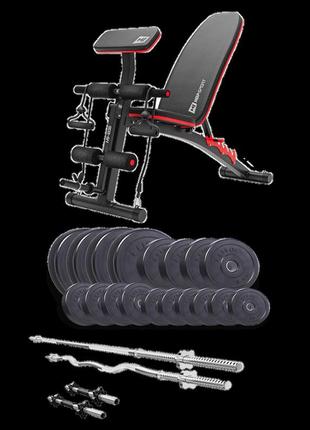 Набор elitum titan 94 кг со скамьей hs-1035, штангами и гантелями