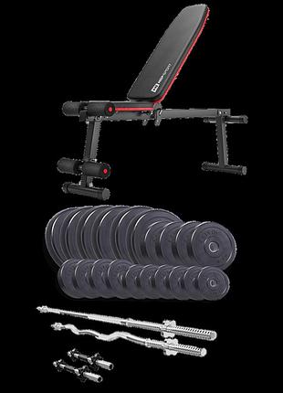 Набор elitum titan 114 кг со скамьей hs-1010 pro, штангами и гантелями