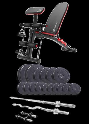 Набор elitum titan 74 кг со скамьей hs-1035, штангами и гантелями