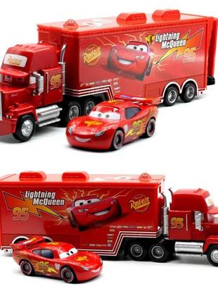 Трейлер мак cars тачки. автовоз маквіна. вантажівка cars lightning mcqueen mack truck без коробки