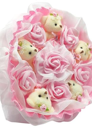 Букет из игрушек 5 мишки с розами в розовом 5248it1 фото