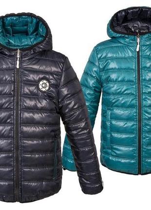 Яскрава двостороння демісезонна куртка для хлопчиків , синій з бірюзовим