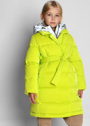 Яркая зимняя теплая куртка для девочек, подростков  x-woyz лайм1 фото