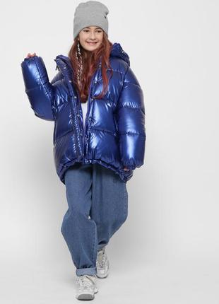 Трендовая блестящая зимняя куртка для девочки3 фото