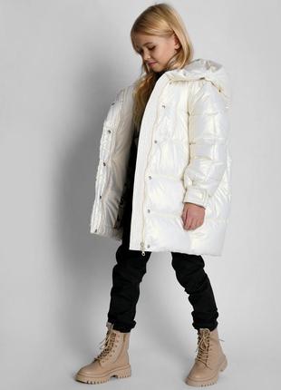 Шикарная брендовая зимняя белая куртка для девочек x-woyz dt-8355-32 фото