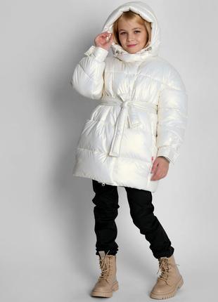 Шикарная брендовая зимняя белая куртка для девочек x-woyz dt-8355-31 фото