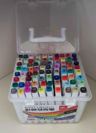 Скетч маркери двухсторонні  для скетчінга фломастери для малювання 60 кольорів у пластиковому футлярі jian pai7 фото