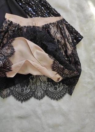 Бежевая черная короткая нарядная юбка пышная мини гипюром вышивкой ажурная зара3 фото