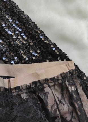 Бежевая черная короткая нарядная юбка пышная мини гипюром вышивкой ажурная зара7 фото