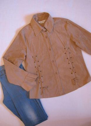 Замшевая рубашка, блуза цвета camel со шнуровкой1 фото