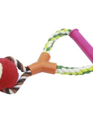 Канат для собак кольоровий із петлею та пластиковою ручкою, м'яч теніс x j0105 — 25 см