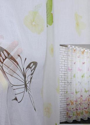 Тюль батист з великим принтом "метелики" колір білий з кольоровим принтом код 912т