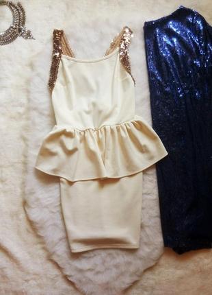Белое айвори нарядное платье футляр с баской открытой спиной золотыми пайетками блестками asos4 фото