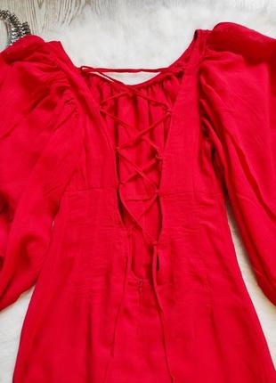 Красное миди длинное платье с рюшами воланами люверсами шнуровкой на спине обьемный рукав10 фото