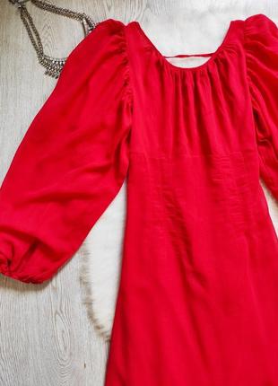Красное миди длинное платье с рюшами воланами люверсами шнуровкой на спине обьемный рукав6 фото