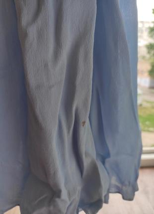 Блакитна коротка натуральна сукня з бретелями та ажурною вставкою гіпюра сарафан8 фото