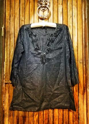 Блуза с люрексом серебристая с бисером пайетками пляжная коттон туника
