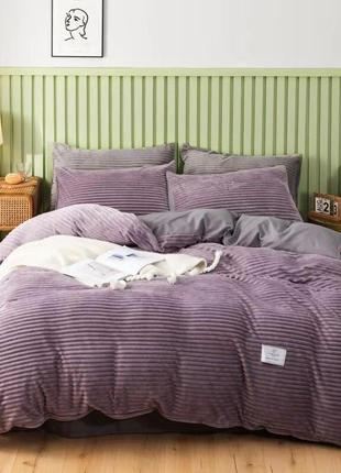 Комплект постельного белья велюр  полоска коричневого цвета евро размер 200*230 см colorful home8 фото