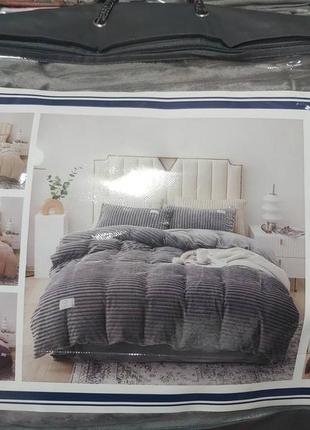 Комплект постельного белья велюр  полоска  серого цвета евро размер 200*230 см colorful home3 фото