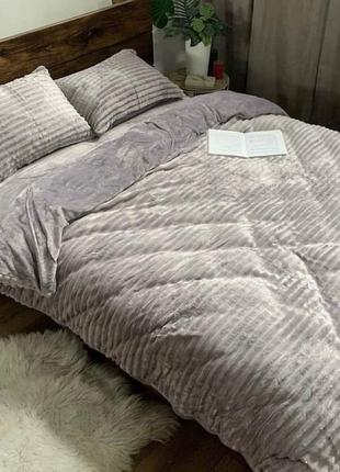 Комплект постельного белья велюр  полоска  серого цвета евро размер 200*230 см colorful home2 фото
