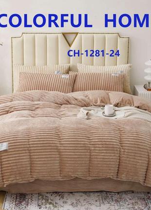 Комплект постельного белья велюр  полоска  серого цвета евро размер 200*230 см colorful home7 фото