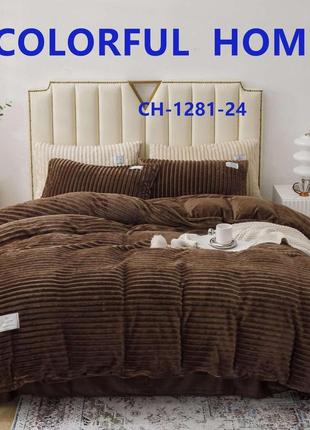 Комплект постельного белья велюр  полоска  бежевого цвета евро размер 200*230 см colorful home6 фото