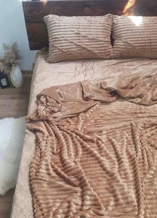 Комплект постельного белья велюр  полоска  бежевого цвета евро размер 200*230 см colorful home2 фото