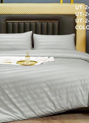 Комплект постельного  белья страйп сатин xr italy  с простыней на резинке 140*200 см серый полуторный1 фото
