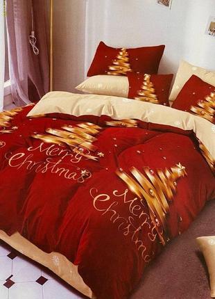 Комплект постельного белья новогодний фланель евро размер 200*230 см с 4 наволочками снеговик6 фото