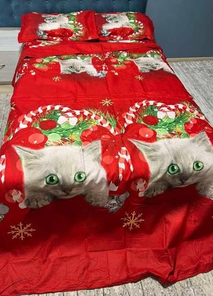 Комплект постельного белья новогодний фланель евро размер 200*230 см с 4 наволочками снеговик4 фото